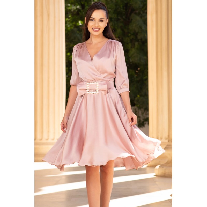 Rochie de ocazie Pretty Girl roz prafuit in clos cu cordon detasabil tip funda