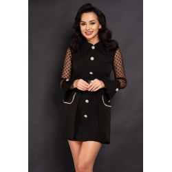 Rochie de ocazie neagra Naomi cu nasturi pretiosi si fusta detasabila