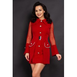 Rochie de ocazie rosie Naomi cu nasturi pretiosi si fusta detasabila