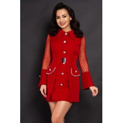 Rochie de ocazie rosie Naomi cu nasturi pretiosi si fusta detasabila