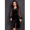 Rochie de ocazie neagra Madeline din catifea cu maneci paietate