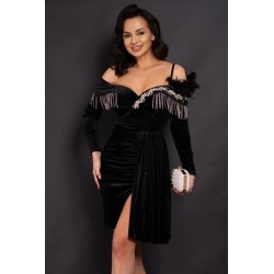 Rochie de ocazie neagra Alizee din catifea cu strassuri argintii