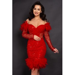 Rochie rosie Valentina scurta cu paiete si fulgi