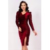 Rochie de ocazie Sammy bordo cu fronseuri si paiete pe o parte