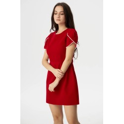 Rochie rosie mini din catifea Silvia cu margele decorative