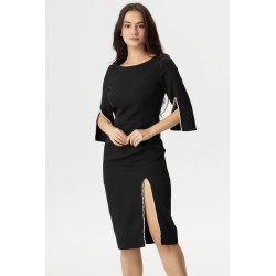 Rochie de ocazie midi Daria neagra decorata cu margele