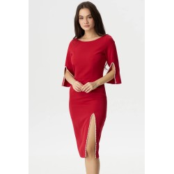 Rochie de ocazie midi Daria rosie decorata cu margele