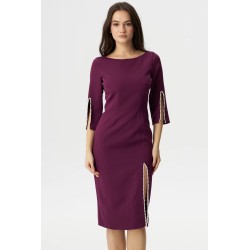 Rochie de ocazie midi Daria mov decorata cu margele