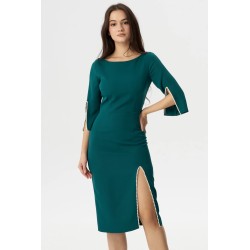 Rochie de ocazie midi Daria verde decorata cu margele