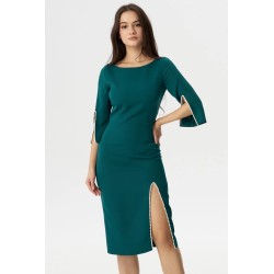 Rochie de ocazie midi Daria verde decorata cu margele