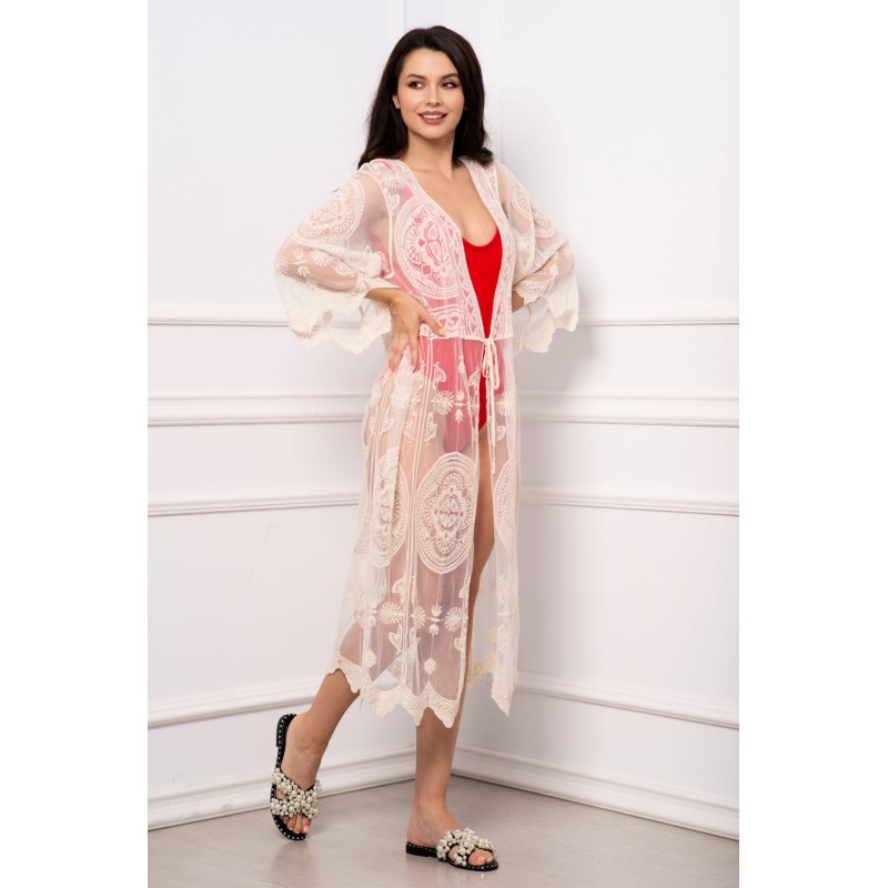 Rochie de plaja crem lunga cu broderie