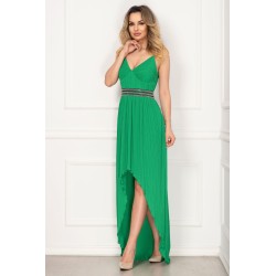 Rochie eleganta de seara Xara verde asimetrica plisata