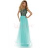 Rochie Atmosphere lunga din tul mint cu dantela verde in zona bustului