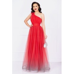 Rochie rosie de nasa Kendra lunga in degrade eleganta din tulle cu floare 3D