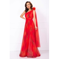 Rochie pretioasa Josephine rosie cu imprimeu tip pictura