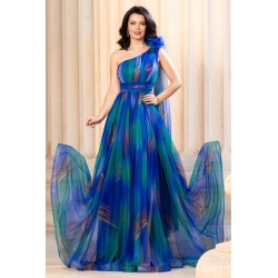 Rochie pretioasa Josephine cu imprimeu in culorile paunului