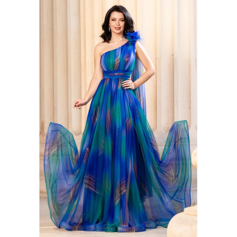 Rochie pretioasa Josephine cu imprimeu in culorile paunului