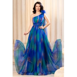 Rochie pretioasa Josephine cu imprimeu in culorile paunului