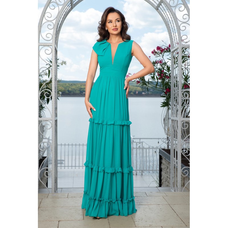 Rochie de seara turquoise cu volane