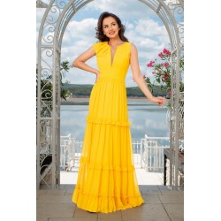 Rochie de seara galbena cu volane