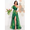 Rochie de seara pretioasa Carolina verde cu model tip pictura