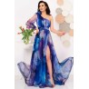 Rochie de seara pretioasa Carolina mov cu model tip pictura