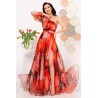 Rochie de seara pretioasa Carolina orange cu model tip pictura