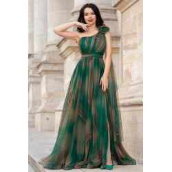 Rochie pretioasa Josephine verde cu imprimeu tip pictura