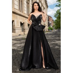 Rochie de seara pretioasa din organza Carlota cu funda maxi si strassuri
