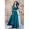 Rochie de seara verde Giorgia lunga din tafta cu maneci paietate
