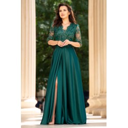 Rochie de seara lunga verde Lucrezia din tafta cu broderie