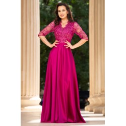 Rochie de seara lunga orhidee Lucrezia din tafta cu broderie