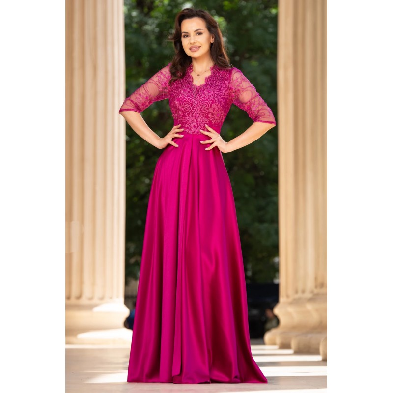 Rochie de seara lunga orhidee Lucrezia din tafta cu broderie