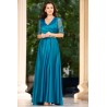 Rochie de seara aqua Giorgia lunga din tafta cu maneci paietate