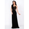 Rochie lunga de seara Gilda neagra cu fronseuri si bust brodat