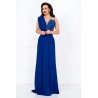 Rochie lunga de seara Gilda albastra cu fronseuri si bust brodat