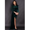 Rochie de seara verde din catifea Daphne cu maneca din paiete