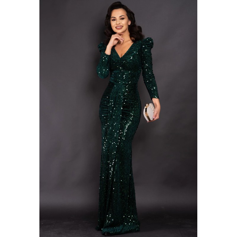 Rochie de seara eleganta Clarisse tip sirena din paiete verzi