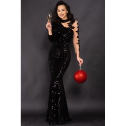 Rochie de seara neagra din paiete Agathe cu broderie aplicata