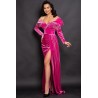 Rochie eleganta lunga Alizee magenta din catifea cu strassuri argintii