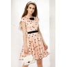 Rochie Fofy de vara peach in clos cu trandafiri decorativi si buline