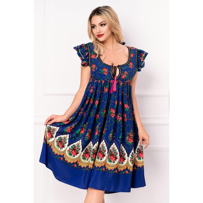 Rochie Venezia lejera albastra cu decupaj la spate si imprimeu floral