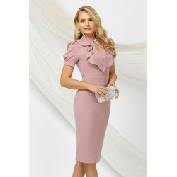 Rochie eleganta Pretty Girl conica rose cu jabou la gat si maneca scurta