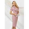Rochie eleganta Pretty Girl conica rose cu jabou la gat si maneca scurta