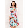 Rochie de zi Agapia in clos cu print multicolor si maneci cu volanas