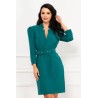 Rochie office eleganta verde dreapta cu centura in talie