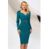 Rochie office tip creion Pretty Girl turquoise cu decolteu tip inima si curea