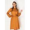 Rochie Pretty Girl mustar din vascoza cu cordon in talie si nasturi tip perla