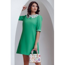 Rochie de zi Fofy verde in A cu guler brodat