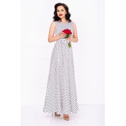 Rochie vaporoasa de zi eleganta Effect alba cu buline negre